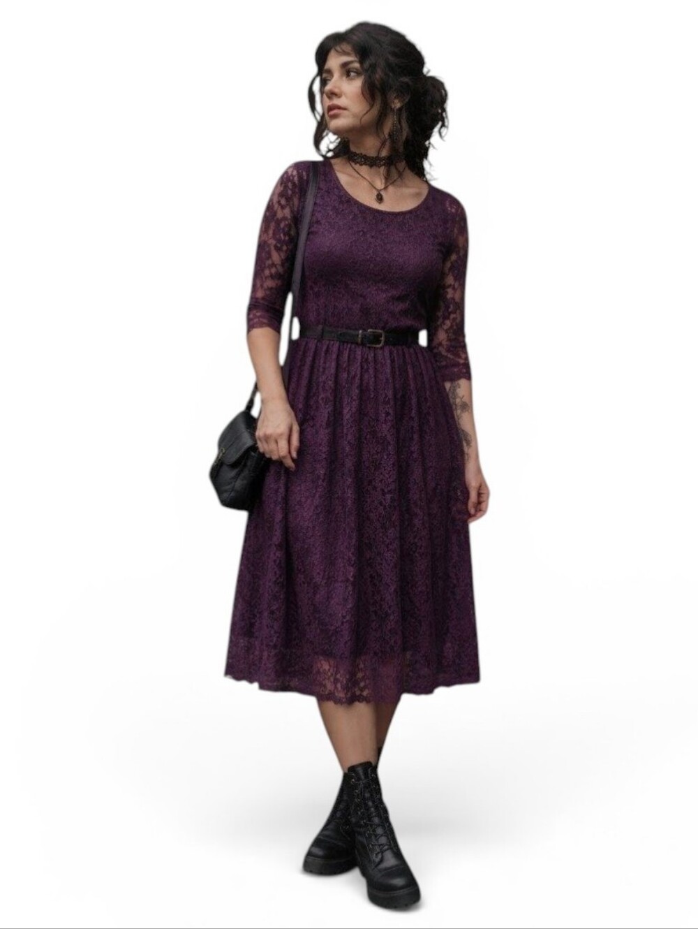Purple Floral Lace Midi Dress Whimsigoth Dark Romantic Plus Size 20